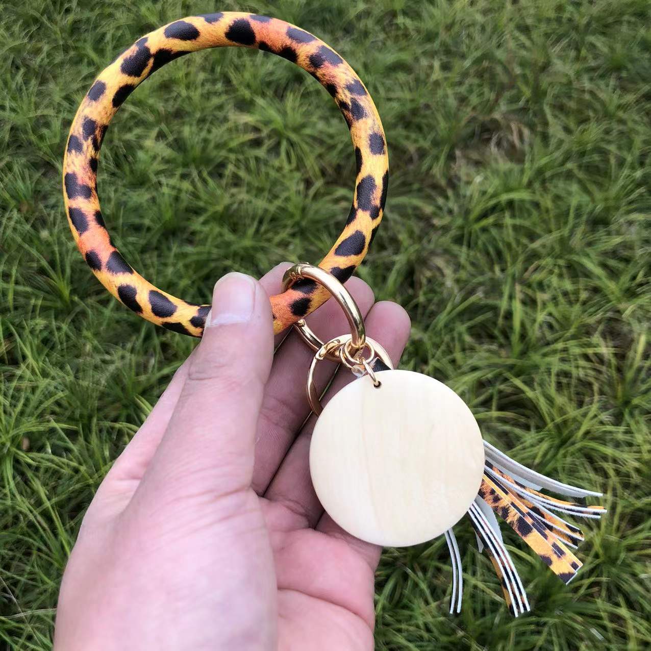 Wholesale Leopard Houndstooth Zebra Tassel Leather Wrist Keychain